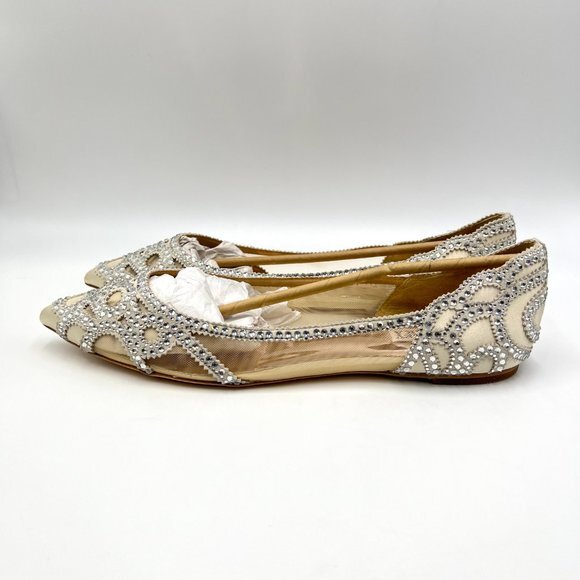 Badgley Mischka BHLDN Size 11 Gigi Pointed Toe Jeweled Ivory Ballet Flats Shoes - Picture 6 of 13